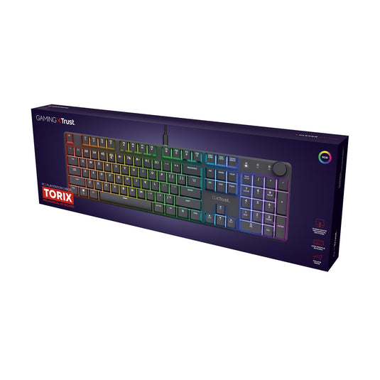 Trust gxt 866 torix mechanisch gaming toetsenbord (zwart, us lay-out (qwerty), huano red, 100%, rgb)