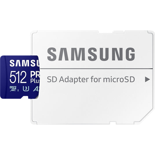 Samsung pro plus 512 gb microsdxc (2023) geheugenkaart (blauw, uhs-i u3, class 10, v30, a2)