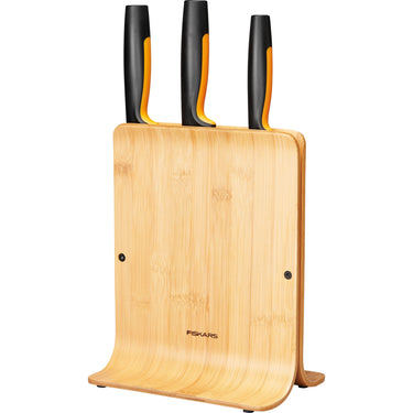 Fiskars functional form bamboe messenblok met 3 messen (meerkleurig, japans roestvrij staal | handvat met softgrip)
