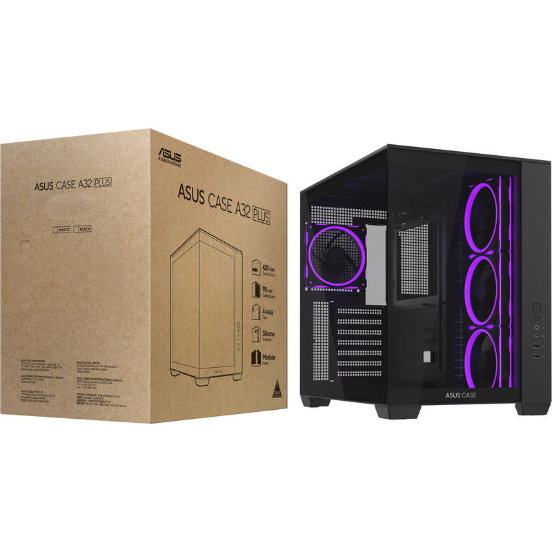 Load image into Gallery viewer, Asus a32 plus midi tower behuizing (zwart | 2x usb-a | 1x usb-c | rgb | tempered glass)
