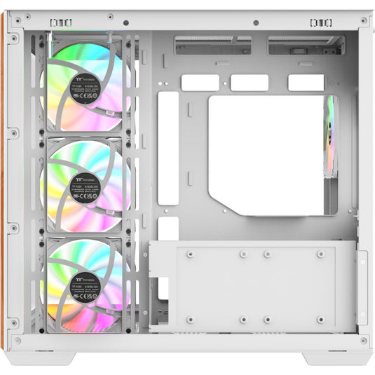 Thermaltake view 380 ws argb snow midi tower behuizing (wit houtkleur | 2x usb-a | 1x usb-c | rgb | tempered glass)