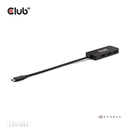 Club 3d usb-c naar triple displayport mst hub (zwart, 4k60hz)