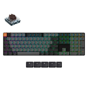Keychron k5x-h3 mechanisch toetsenbord (zwart, us lay-out (qwerty), mechanical brown, 100%, rgb, shine-through abs keycaps, hot swap, bluetooth usb-c)