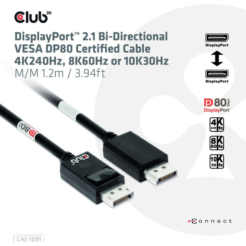 Chargez l'image dans la visionneuse de la galerie, Club 3d gecertificeerde displayport 2.1 kabel (zwart, 1,2 meter, 8k)

