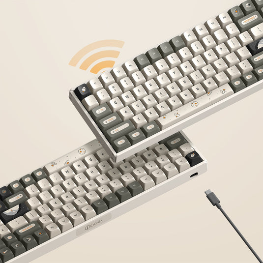 Iqunix f97 hitchhiker wireless mechanical keyboard, gaming toetsenbord (grijs wit, us lay-out, cherry mx brown, rgb leds, 96%, hot-swappable, pbt, 2.4ghz | bluetooth 5.1 | usb-c)