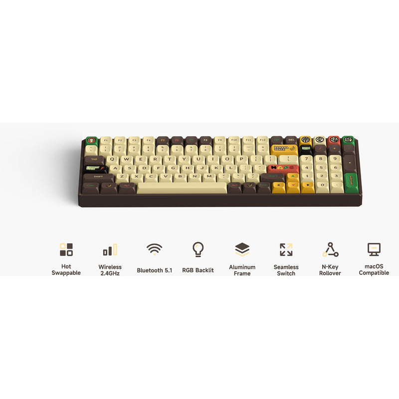Load image into Gallery viewer, Iqunix f97 happy ape wireless mechanical keyboard (bruin, us lay-out (qwerty), gateron brown, 96%, rgb leds, hot-swappable, pbt, 2.4ghz | bluetooth 5.1 | usb-c)
