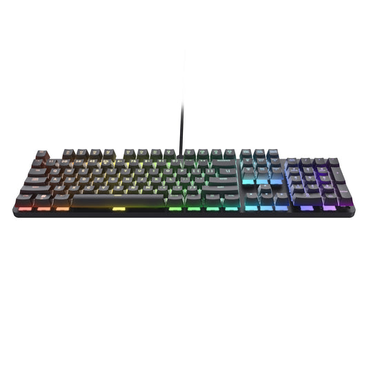 Trust gxt 871 zora mechanisch gaming toetsenbord (zwart, us lay-out (qwerty), huano red, 100%, rgb)