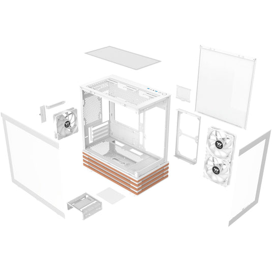 Thermaltake view 170 ws argb mini tower behuizing (wit houtkleur | 2x usb-a | rgb | tempered glass)