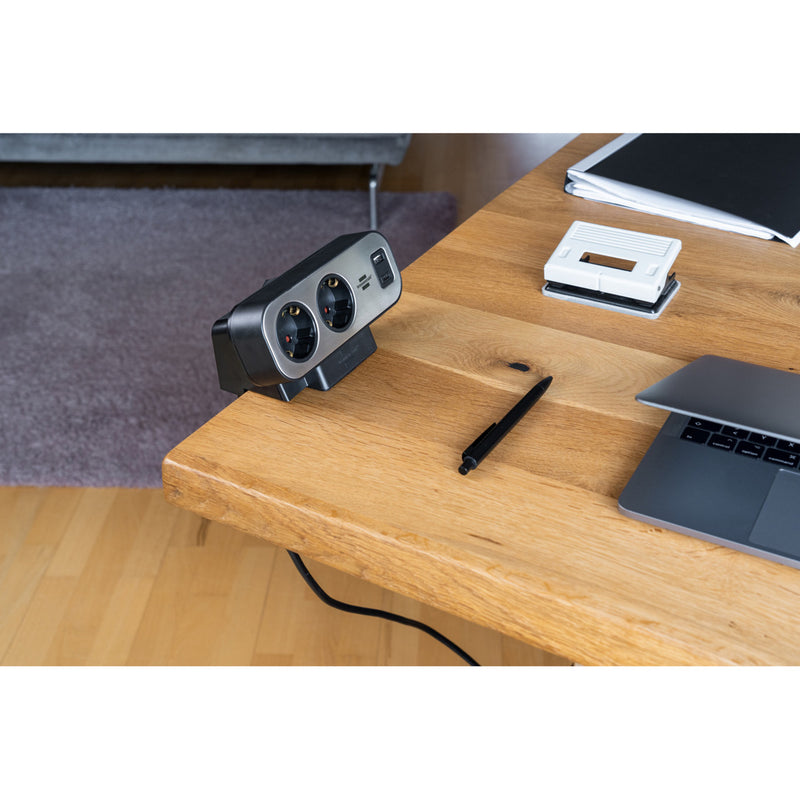 Load image into Gallery viewer, Brennenstuhl estilo duplex stekkerdoos met schakelaar en overspanningsbeveiliging stekkerdoos (zwart zilver, 1x usb c, 1x usb a)
