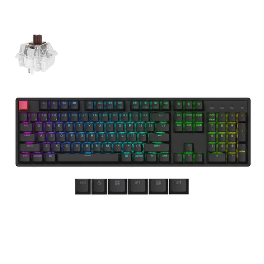 Keychron k10x-c3 rgb mechanisch toetsenbord (zwart, us lay-out (qwerty), super brown, 100%, rgb, cherry double-shot pbt keycaps, bluetooth usb-c)
