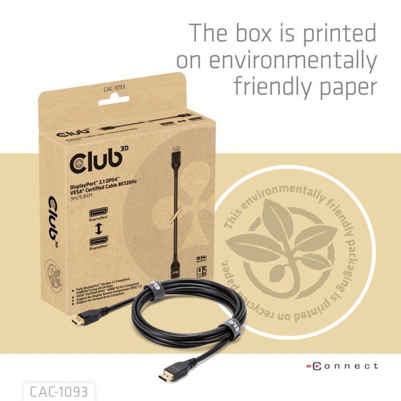 ギャラリービューアに画像をロードする, Club 3d displayport 2.1 vesa dp54 gecertificeerde kabel male-male (zwart, 3 meter, 4k 240hz, 8k 120hz, 54gbps)
