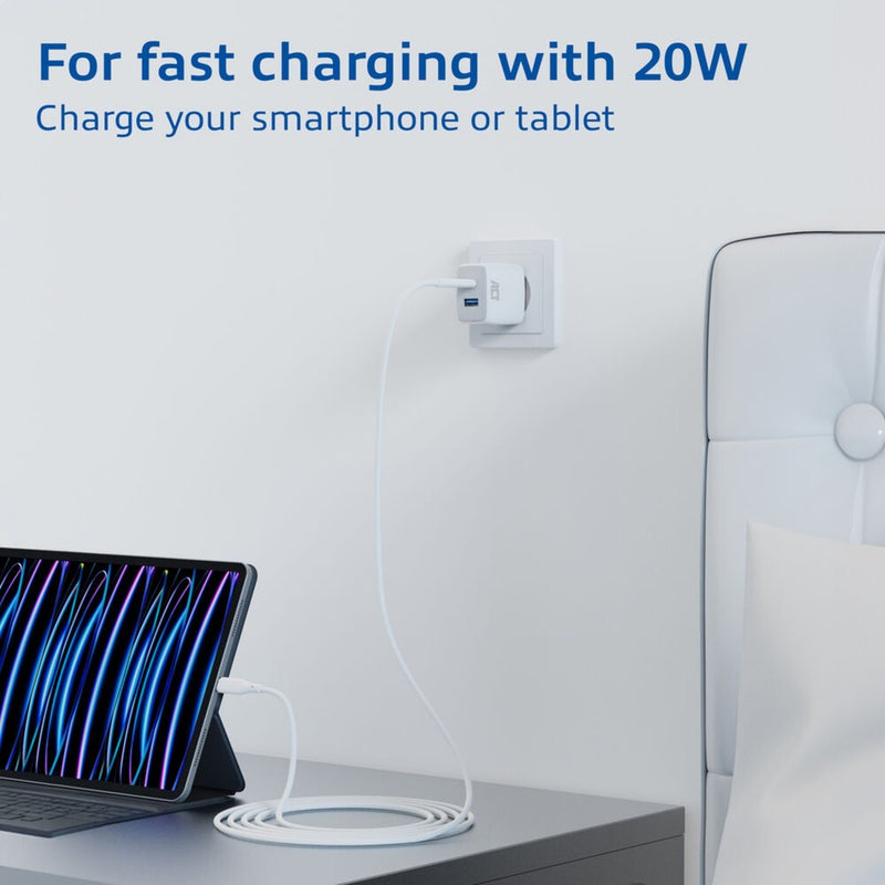 Load image into Gallery viewer, Act connectivity usb-c usb-a lader 20w met power delivery pps, quick charge, ganfast oplader (wit)
