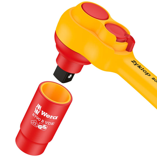 Wera 8100 sb vde 1 zyklop ratelset gereedschapsset (rood geel, 17-delig, geïsoleerd, voorzien van omschakelpal, 3 8 aandrijving, metrisch)
