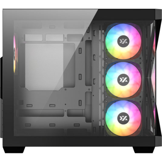 Xyz pc gear qubex midi tower behuizing (zwart | 2x usb-a | 1x usb-c | tempered glass)