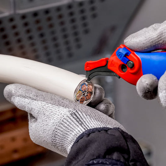 Knipex kabelmes, met glijschoen (rood blauw)