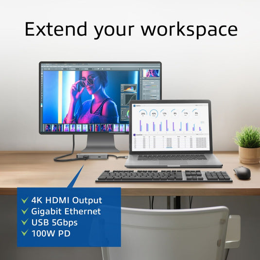 Act connectivity usb-c 4k docking station voor 1 hdmi monitor, ethe