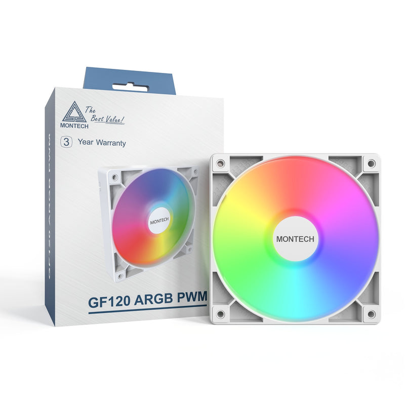 Load image into Gallery viewer, Montech gf120 argb pwm case fan (wit, 120 x 120 x 25 mm)
