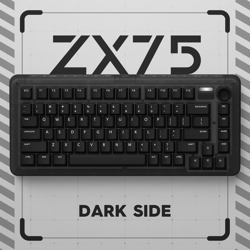 Load image into Gallery viewer, Iqunix zx75 dark side wireless mechanical keyboard (zwart, us lay-out (qwerty), gateron brown, 75%, rgb leds, hot-swappable, double-shot pbt, 2.4ghz | bluetooth 5.1 | usb-c)
