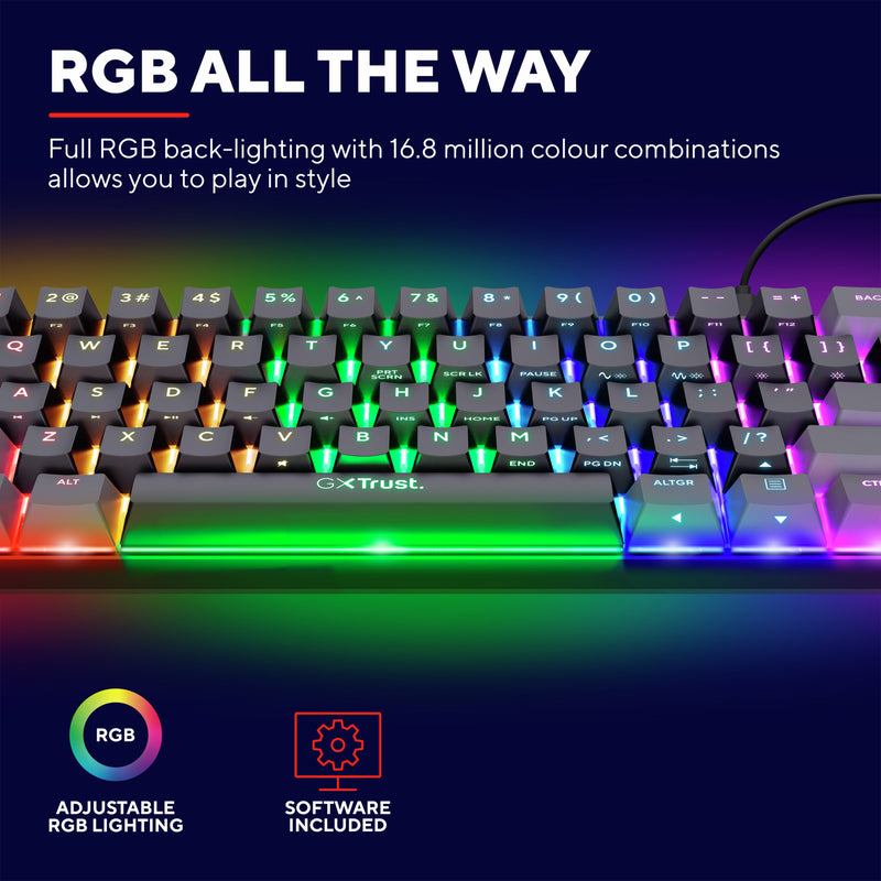 Load image into Gallery viewer, Trust gxt 867 acira 60% mini mechanisch gaming-toetsenbord, gaming toetsenbord (zwart, us lay-out, outemu red, 60%, rgb)
