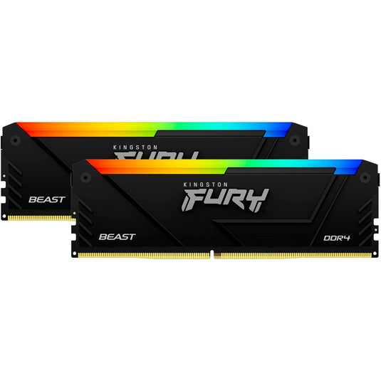 Kingston fury 16 gb ddr4-3200 kit werkgeheugen (zwart, kf432c16bb2ak2 16, beast rgb, xmp 2.0)