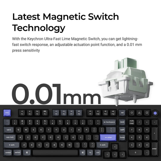 Keychron q5 he 8k magnetic switch keyboard (wit, us lay-out (qwerty), ultra-fast lime, 96%, rgb leds, osa double-shot pbt, hot swap, knob)