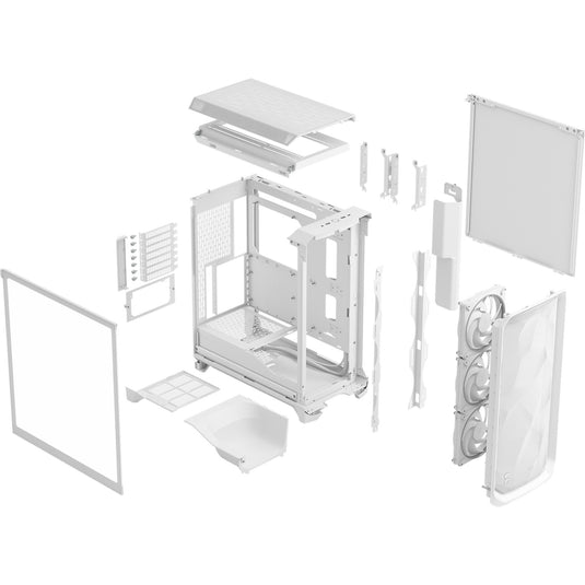 Fractal design meshify 3 rgb midi tower behuizing (wit | 2x usb-a | 1x usb-c | rgb | tempered glass)