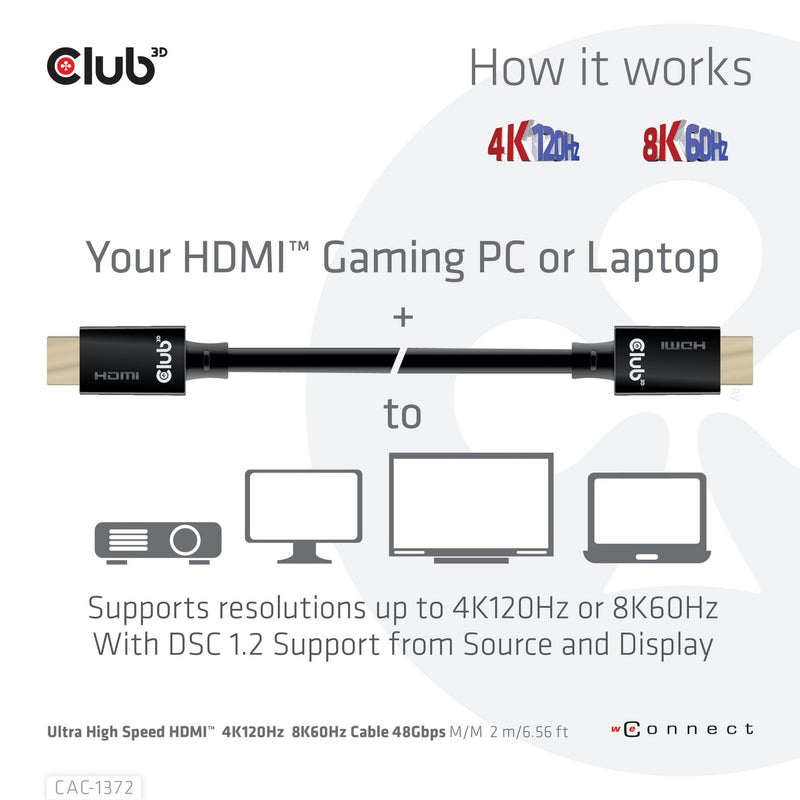 Afbeelding laden in galerijviewer, Club 3d gecertificeerde ultra high speed hdmi 2.1 kabel (zwart, 2 meter, 8k)
