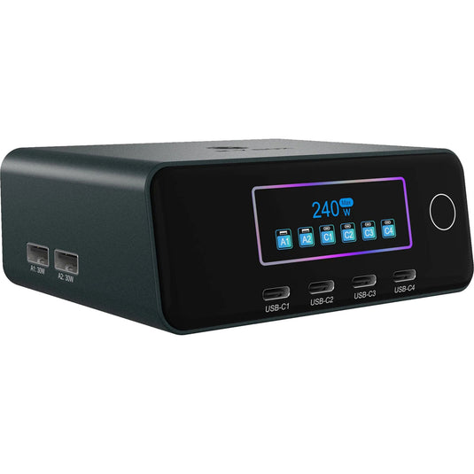 Icy box 240w gan oplaadstation (zwart, 4x usb-c, 2x usb-a)