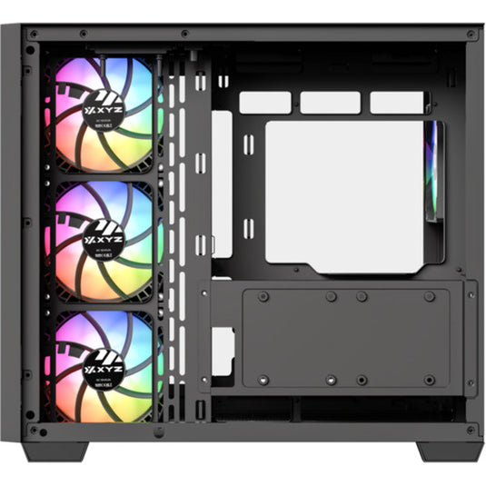 Xyz pc gear qubex midi tower behuizing (zwart | 2x usb-a | 1x usb-c | tempered glass)