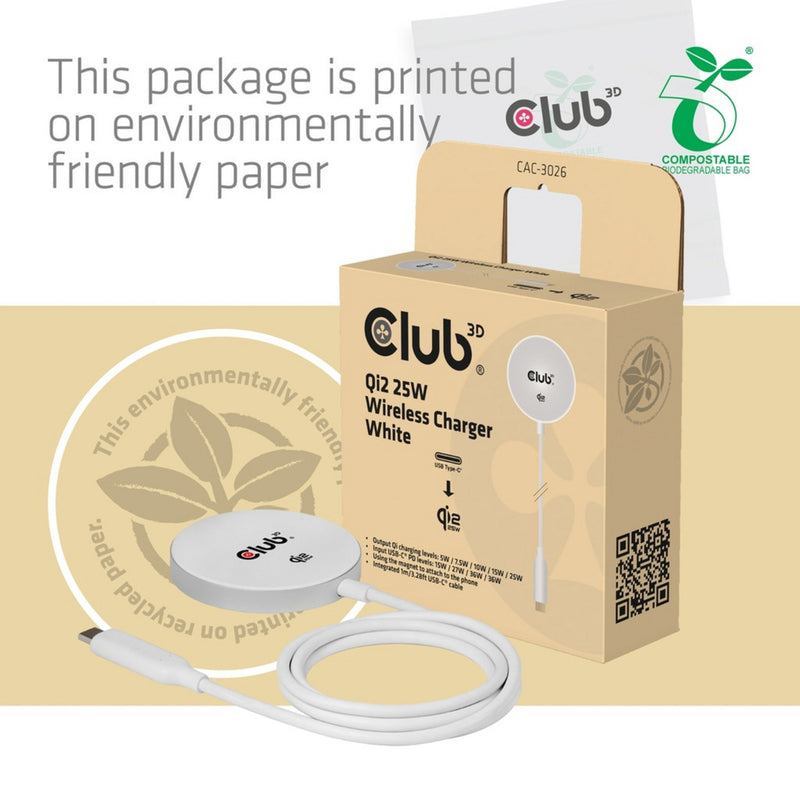 Afbeelding laden in galerijviewer, Club 3d cac-3026 qi2 25w draadloze oplader (wit, qi-gecertificeerd, magsafe-compatibel, magnetisch pad)
