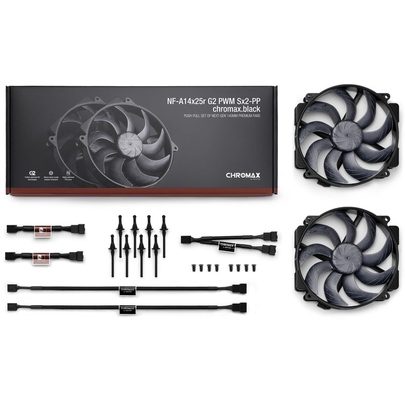 Afbeelding laden in galerijviewer, Noctua nf-a14x25r g2 pwm sx2-pp chromax.black case fans (zwart, 2 stuks, 140 x 140 x 25 mm)
