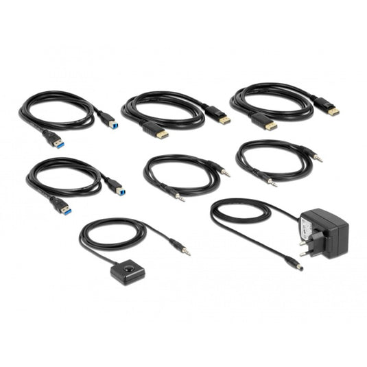 Delock displayport 1.4 kvm switch, 8k 60hz, usb 3.2 gen 1, audio kvm-switch (grijs zwart)