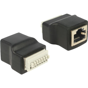 Delock adapter rj45 female > terminal block with push button 8 pin (zwart)