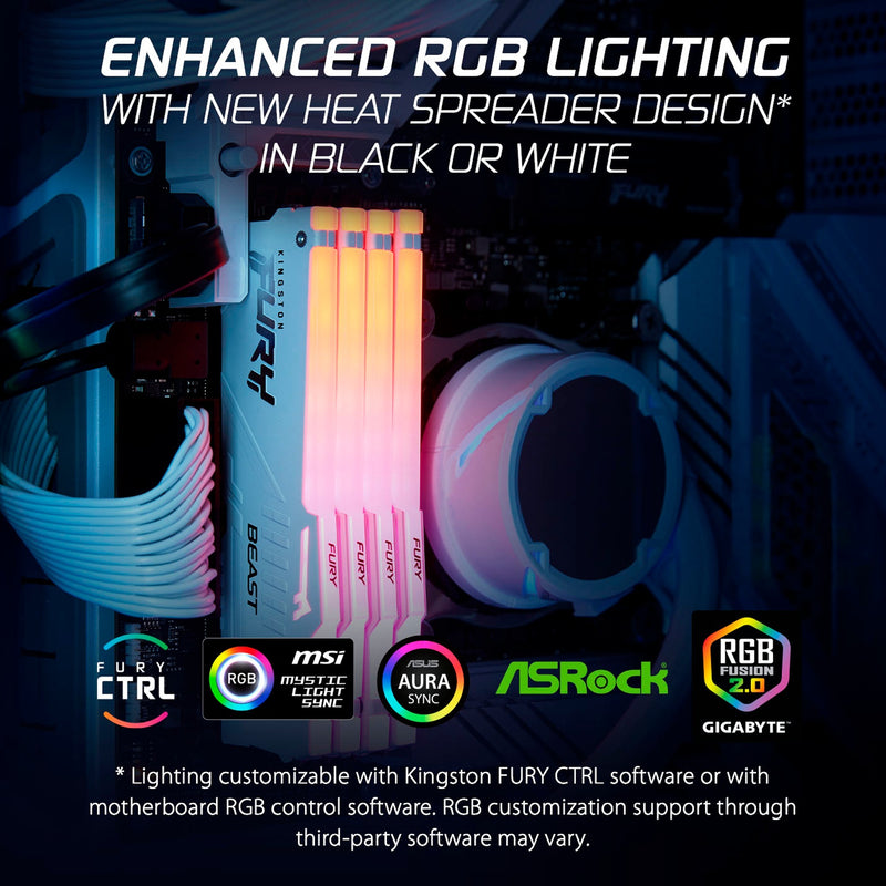 ギャラリービューアに画像をロードする, Kingston fury beast rgb 16 gb ddr5-5600 (1x 16 gb) werkgeheugen (wit, kf556c40bwa-16, xmp 3.0)
