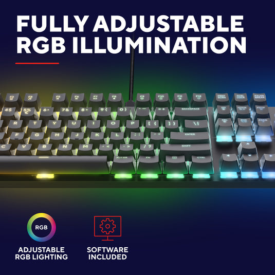 Trust gxt 871 zora mechanisch gaming toetsenbord (zwart, us lay-out (qwerty), huano red, 100%, rgb)