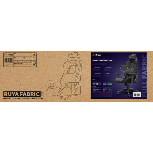 Trust gxt 723 ruya comfortabele stoffen gaming stoel (grijs)