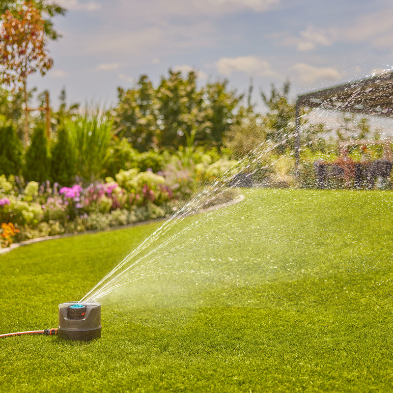 Load image into Gallery viewer, Gardena irrigatiesysteem aquaprecise op zonne-energie voor gazon sprinklersysteem (grijs turquoise, sproeioppervlak 320 m²)
