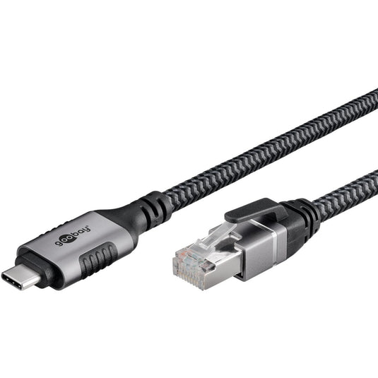 Goobay netwerkadapter usb-c 3.2 gen1 naar rj-45 (zwart zilver, 2 meter)