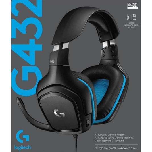 Logitech g432 7.1 surround sound wired over-ear gaming headset (zwart blauw, pc, playstation 4, playstation 5, xbox one, xbox series x|s, nintendo switch)