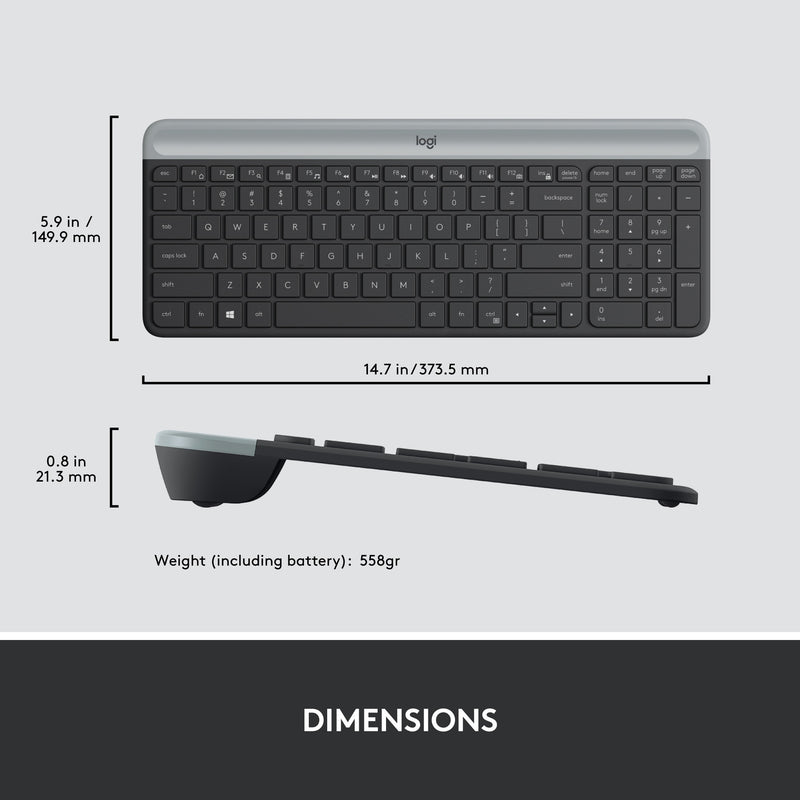 Load image into Gallery viewer, Logitech mk470 slim draadloze desktopset (zwart, us-international lay-out (qwerty), scissor switches, 100%, 1000 dpi)
