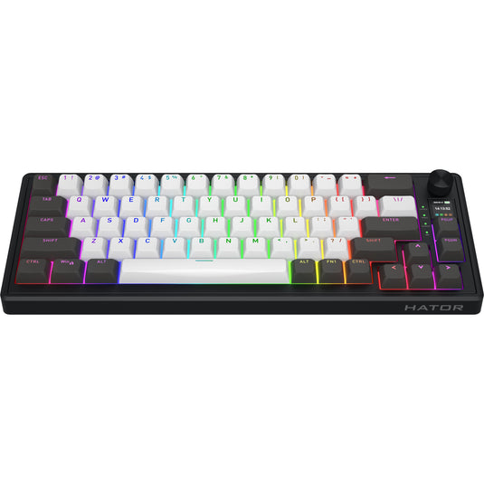 Hator skyfall pro wireless rgb mechanisch gaming toetsenbord (zwart, us lay-out (qwerty), hator aurum vanilla silent, 65%, rgb, double-shot pbt, hot-swap, 2.4ghz | bluetooth | usb-c)
