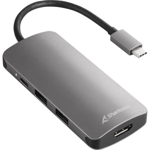 Sharkoon usb 3.0 type c multiport adapter dockingstation (donkergrijs, hdmi, usb-c 3.2 (5 gbit s), 3x usb-a 3.2 (5 gbit s), microsd, sd)