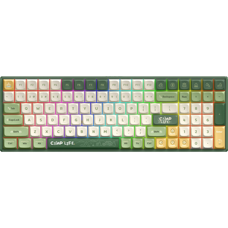 Load image into Gallery viewer, Iqunix f97 camping wireless mechanical keyboard, gaming toetsenbord (groen oranje, us lay-out, cherry mx brown, rgb leds, 96%, hot-swappable, pbt, 2.4ghz | bluetooth 5.1 | usb-c)
