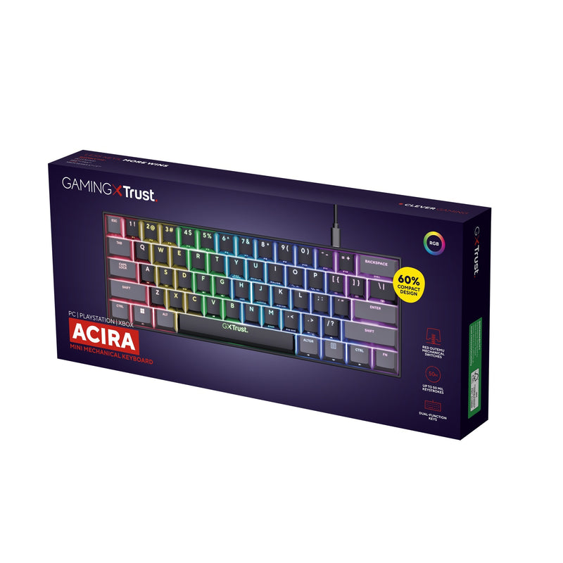 Load image into Gallery viewer, Trust gxt 867 acira 60% mini mechanisch gaming-toetsenbord, gaming toetsenbord (zwart, us lay-out, outemu red, 60%, rgb)
