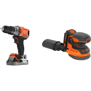 Black+decker 18v schroefklopboormachine + 18v excentrische schuurmachine bundel (zwart oranje)