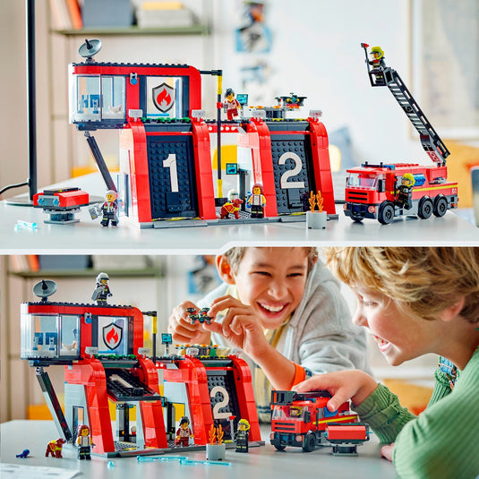 Lego city - brandweerkazerne en brandweerauto constructiespeelgoed (60414)