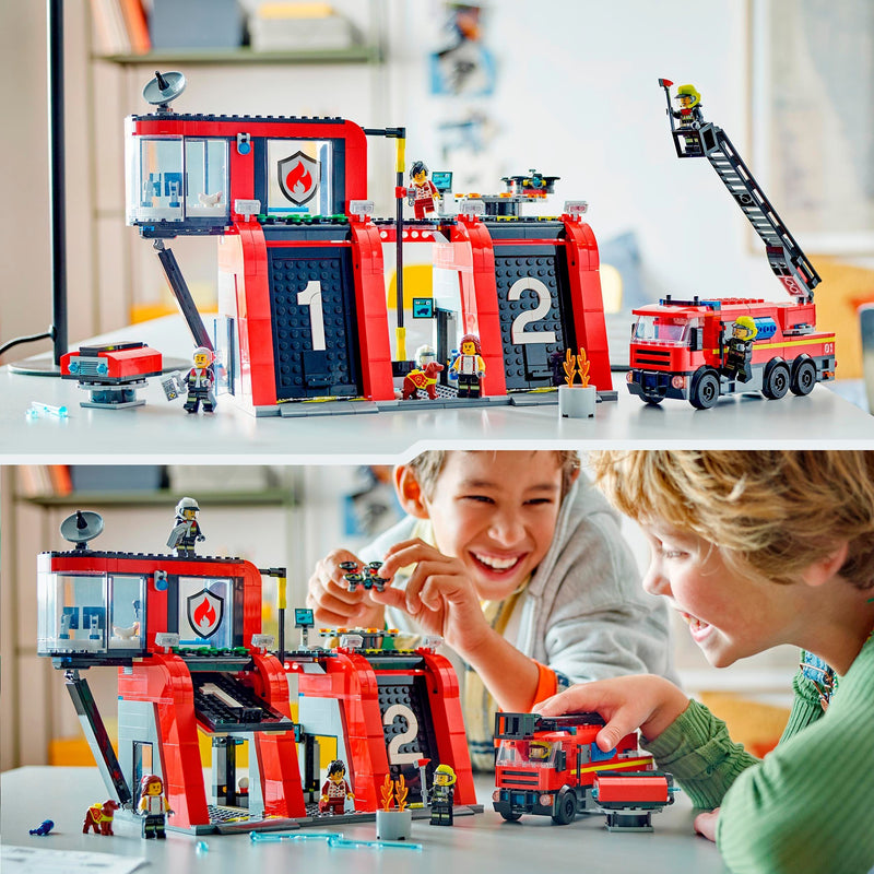 Afbeelding laden in galerijviewer, Lego city - brandweerkazerne en brandweerauto constructiespeelgoed (60414)
