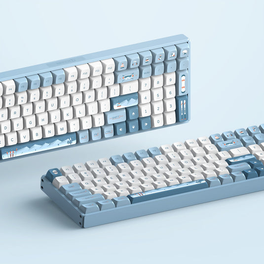 Iqunix f97 wintertide wireless mechanical keyboard (lichtblauw, us lay-out (qwerty), cherry mx silent red, 96%, rgb leds, hot-swappable, pbt, 2.4ghz | bluetooth 5.1 | usb-c)