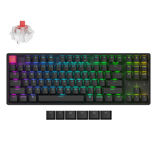 Keychron k8x-c1 rgb mechanisch toetsenbord (zwart, us lay-out (qwerty), super red, 80% (tkl) , rgb, cherry double-shot pbt keycaps, bluetooth | usb-c)