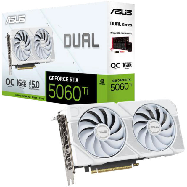 Afbeelding laden in galerijviewer, Asus dual geforce rtx 5060 ti oc 16g white edition grafische kaart (wit, 3x displayport, 1x hdmi)
